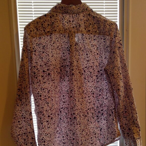 Womens Bohemian "Floral Spackle Collage" Button Down Collared Long Sleeve Top - Picture 4 of 9